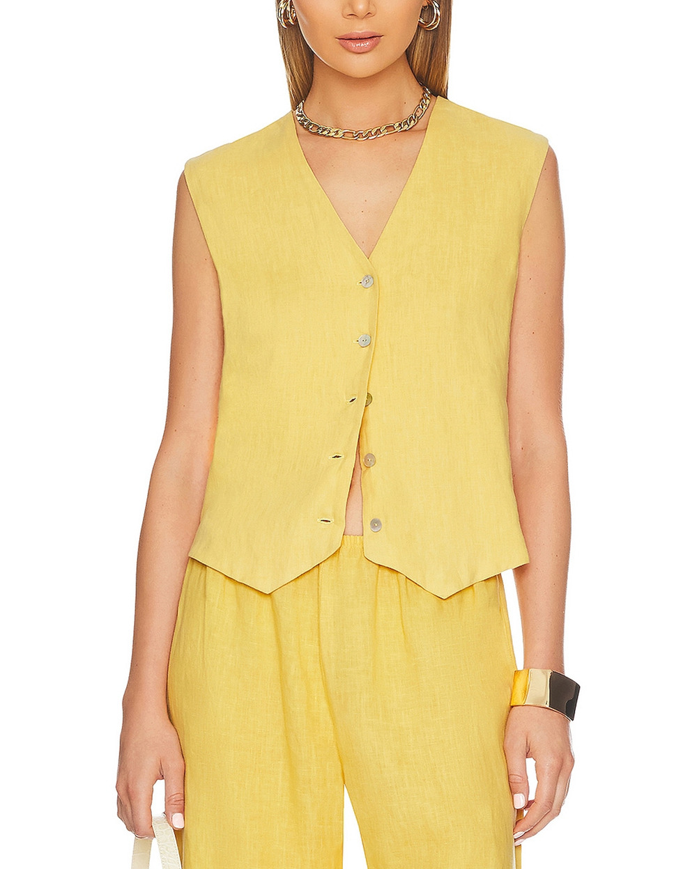 Donni Lightweight Yellow Button Front Vest Size S NWT